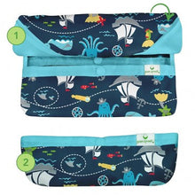 Load image into Gallery viewer, Snap &amp; Go Easy-Wear Long Sleeve Bib - Aqua Pirates 12-24M
