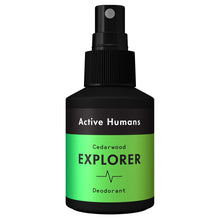 Load image into Gallery viewer, Bottle of Active Humans Deodorant Spray in Cedarwood scent. Vegan deodorant spray for gym, camping, or travel bag.
