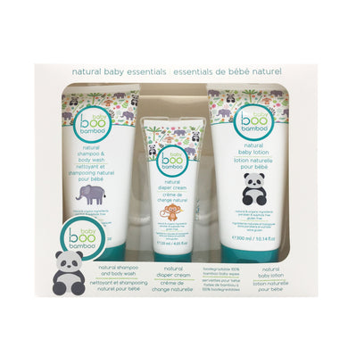 Baby Boo Bamboo brand baby gift set with natural lotion diaper cream body wash and biodegradable diaper wipes for babies