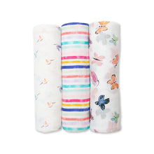 Load image into Gallery viewer, Lulujo - 3pk Swaddle Blanket Bamboo Cotton - Garden Friends
