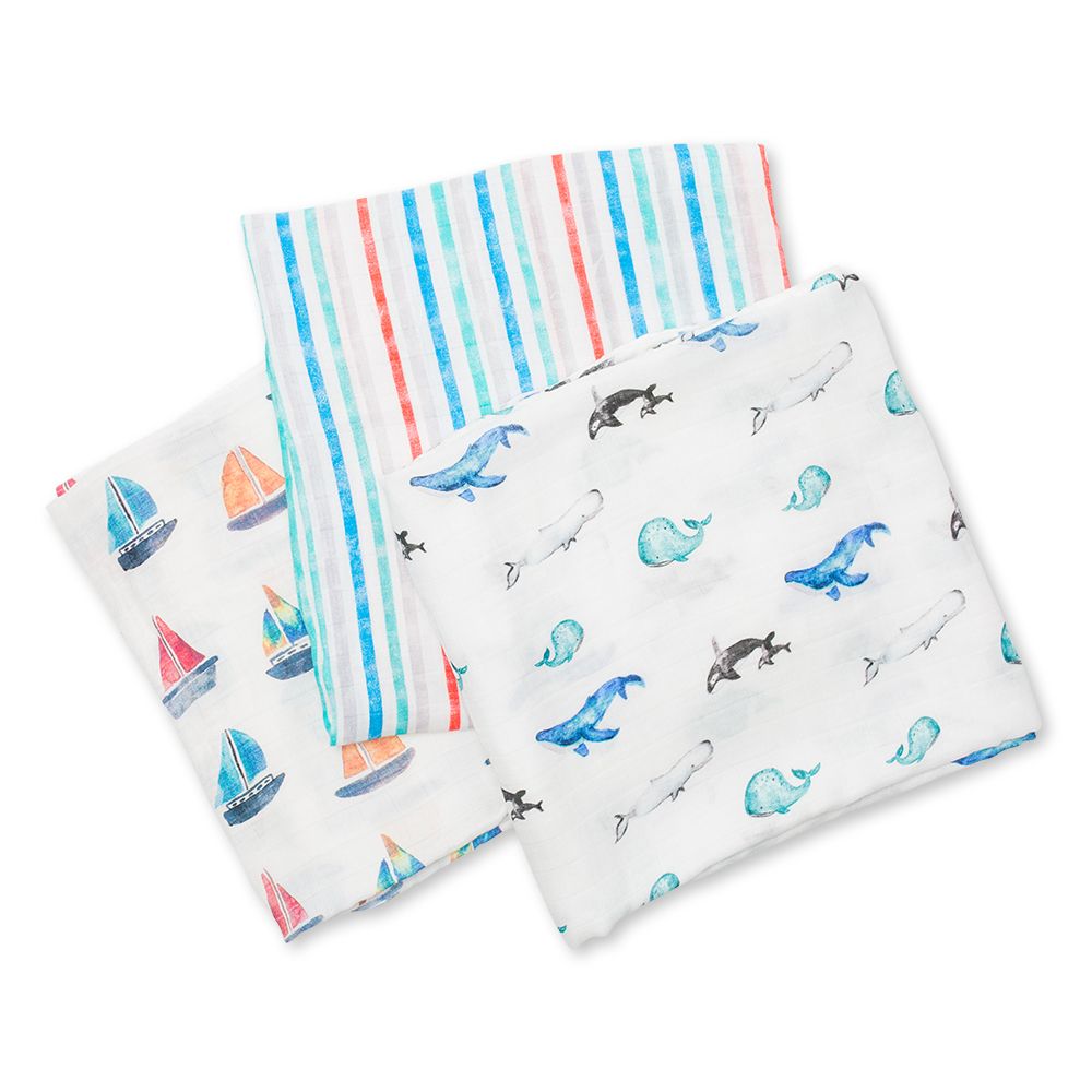 Lulujo - 3pk Swaddle Blanket Bamboo Cotton - Out At Sea